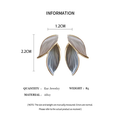 Sweet Leaf Stud Earrings for Women Fresh Blue and White Plant Ear Stud Exquisite Metal Style Earrings Elegant Jewelry Gift D