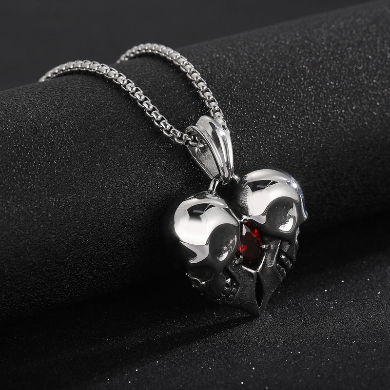 Heart-shaped Rhinestone Skull Pendant