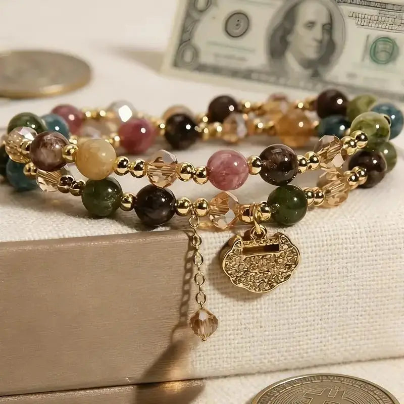 Unisex Double-Strand Gemstone Beaded Bracelet - Adult Beaded Jewelry with Energy Boost, Wealth Attraction, Positivity Benefits, Luxury Look for Any Occasion, Bracelets, Inspirational Beaded Bracelet, Money Attraction Bracelet