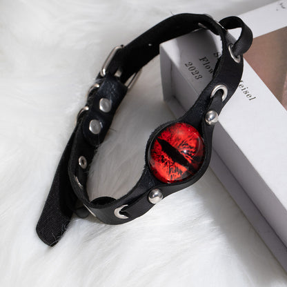 Gothic Red Eye Resin Pendant Leather Necklace