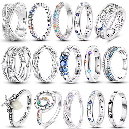 Women Silver Finger Rings for Women Original 925 Sterling Silver Cocktail Ring Geometric Cubic Zircon Heart Wedding Jewelry