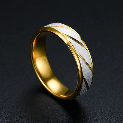 Fashion Stainless Steel Gold Plated Wave Pattern Couple Ring Titanium Steel Wedding Engagement Ring Promise Ring Jewelry Gift