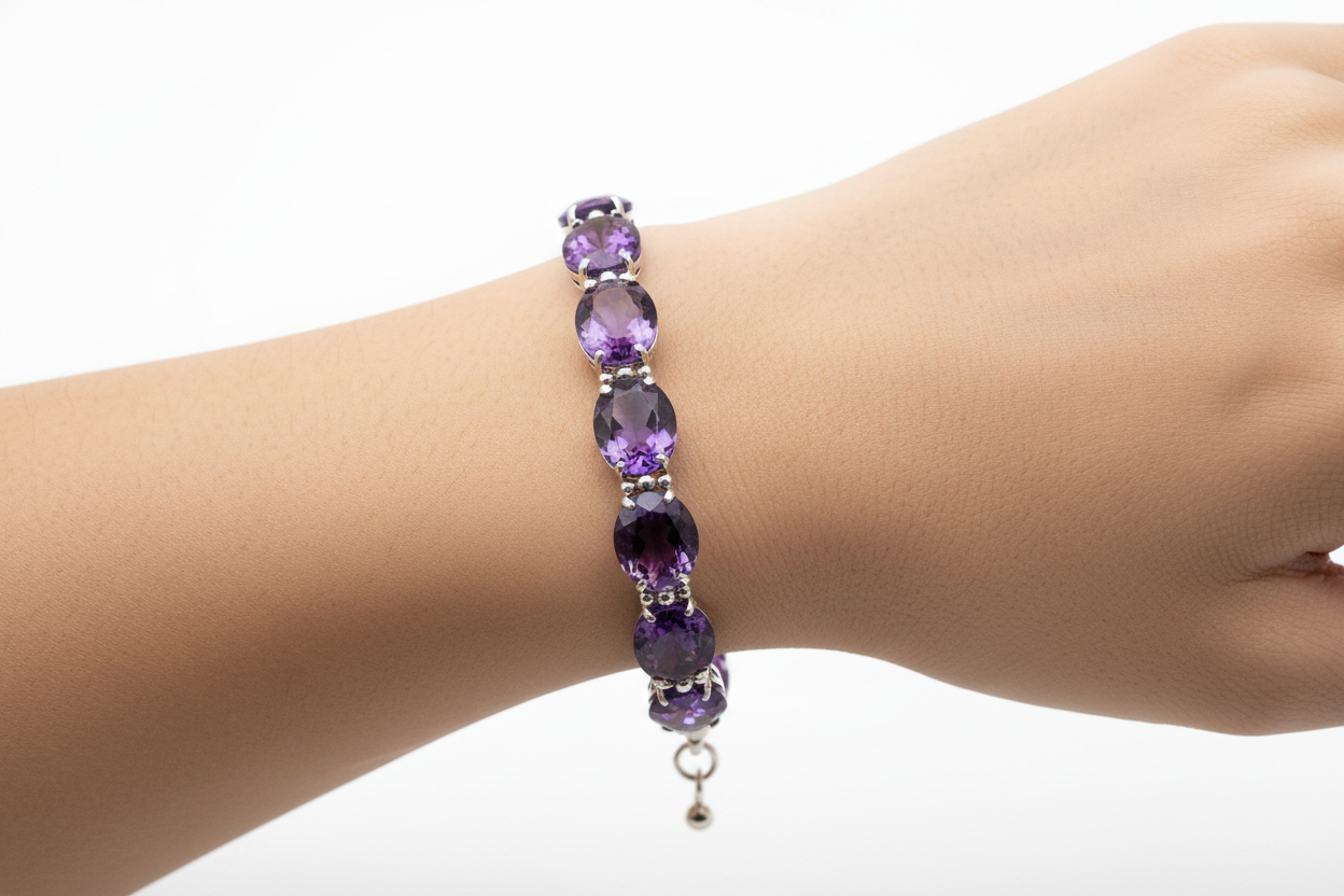 amephtse purple bracelet around wrist