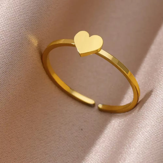 Stainless Steel Rings for Women Aesthetic Heart Gold Color Wedding Ring Vintage Waterproof Wedding Jewelry Prom Accessories Gift