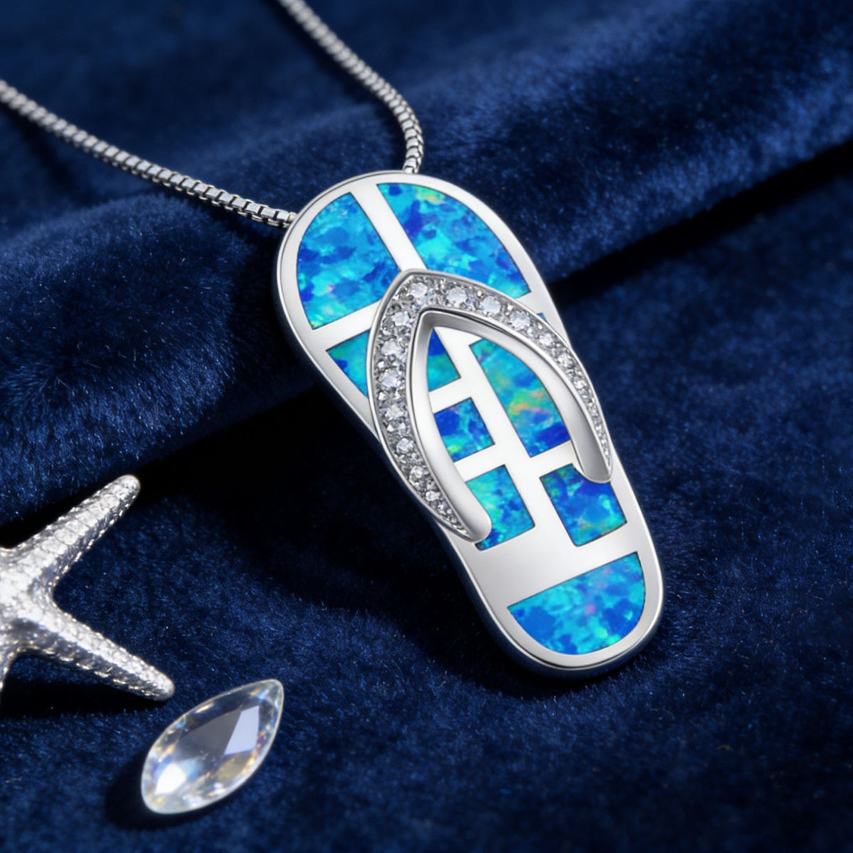 Opal Flip-Flop Pendant Necklace Earrings Set Fashion Colored Gemstone Jewelry