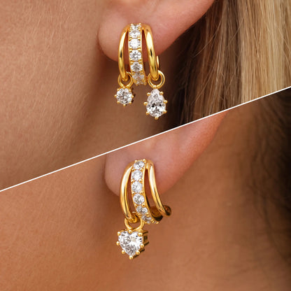 Elevate Your Style with Dearmay Asymmetrical Gold Earrings - 14K Gold Plated Elegance with Sparkling Zircon Pendant