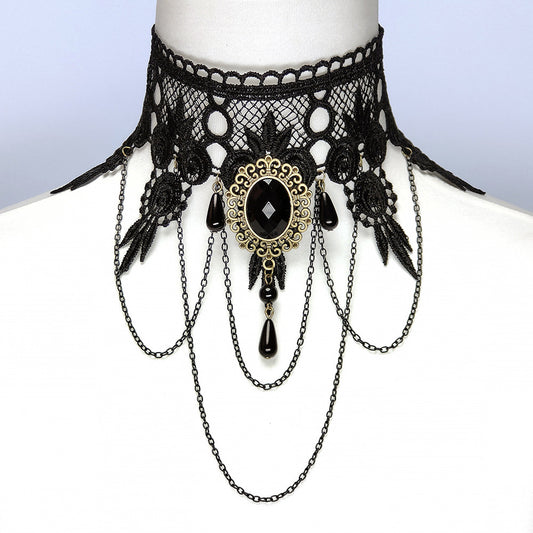 Gothic Lace Drop Necklace with Extendable Chain