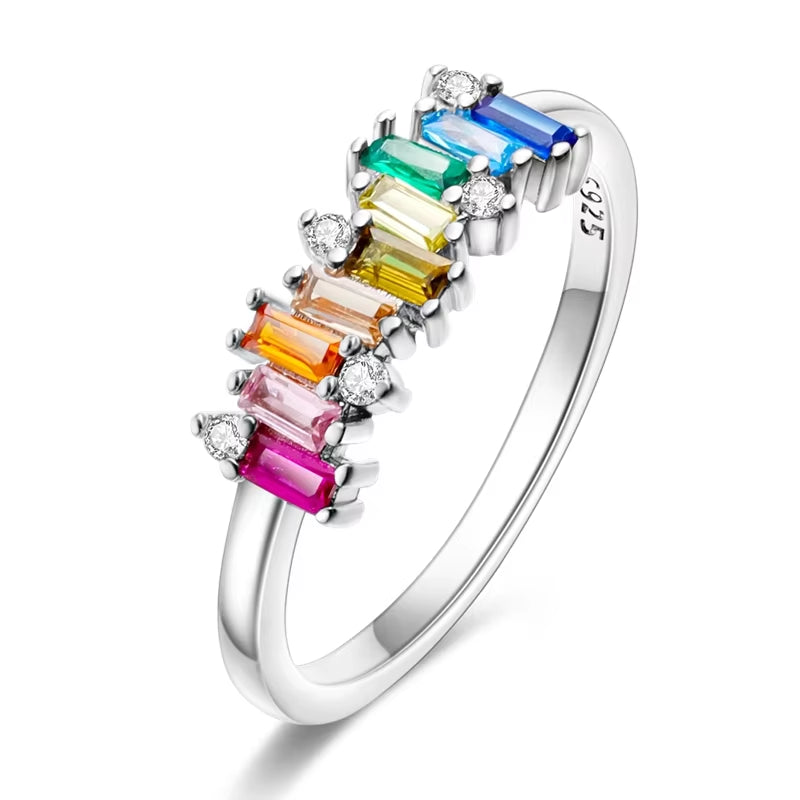Women Silver Finger Rings for Women Original 925 Sterling Silver Cocktail Ring Geometric Cubic Zircon Heart Wedding Jewelry