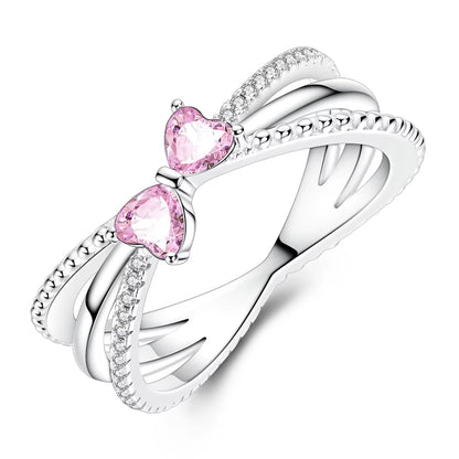 Women Silver Finger Rings for Women Original 925 Sterling Silver Cocktail Ring Geometric Cubic Zircon Heart Wedding Jewelry