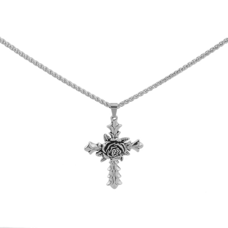 Gothic Rose Cross Titanium Steel Necklace