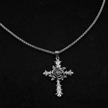 Gothic Rose Cross Titanium Steel Necklace
