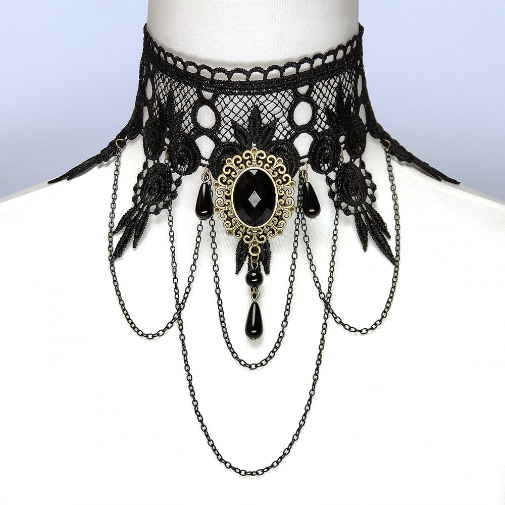 Gothic Lace Drop Necklace with Extendable Chain