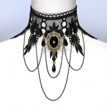 Gothic Lace Drop Necklace with Extendable Chain