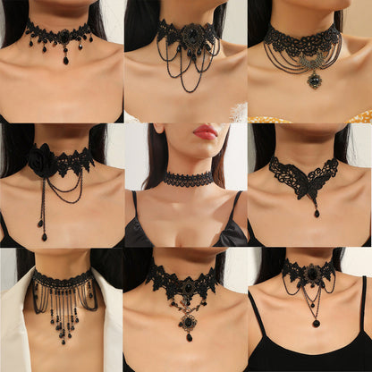 Gothic Lace Choker Necklace with Tassel Pendant