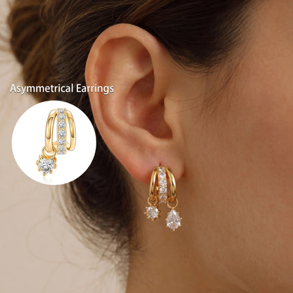 Elevate Your Style with Dearmay Asymmetrical Gold Earrings - 14K Gold Plated Elegance with Sparkling Zircon Pendant