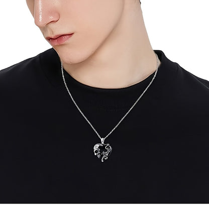 Gothic Skull Bat Oval Pendant Necklace